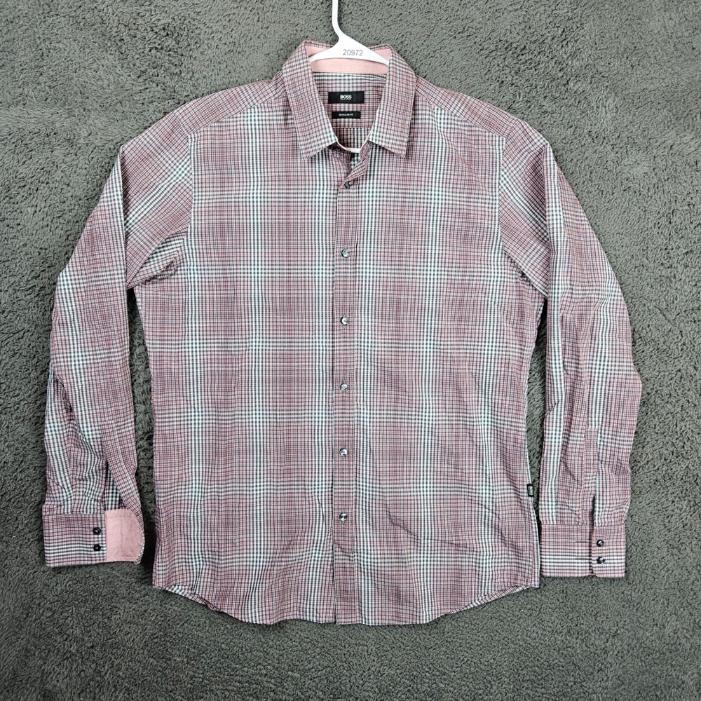 BOSS Hugo Boss Mens Large‎ Lukas 2 Regular Fit Plaid Button Front Shirt